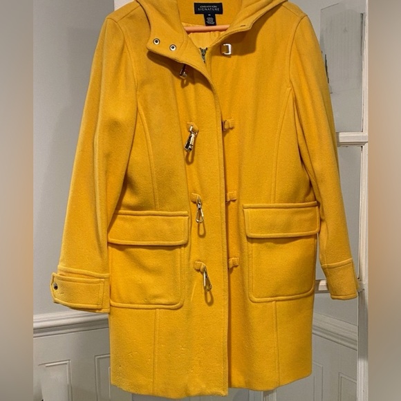 Jones New York Mustard Yellow Hooded Toggle Coat - Picture 1 of 7